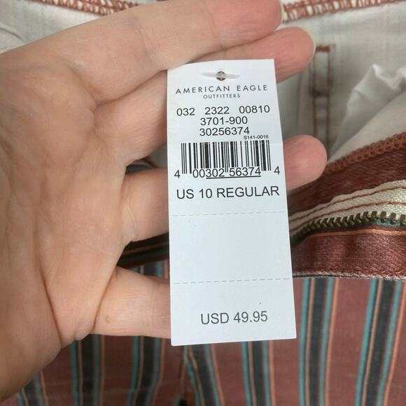 American Eagle Brick Red Stripe Mom Jeans Sz.10R NWT - Picture 8 of 14